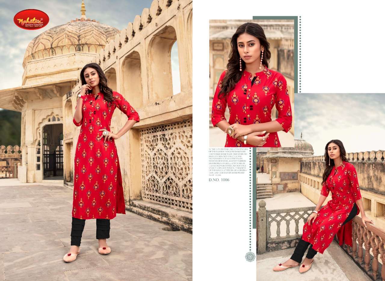 GLORIA BY NAHATAS 1001 TO 1010 SERIES STYLISH FANCY BEAUTIFUL COLORFUL CASUAL WEAR & ETHNIC WEAR LIVA RAYON KURTIS AT WHOLESALE PRICE