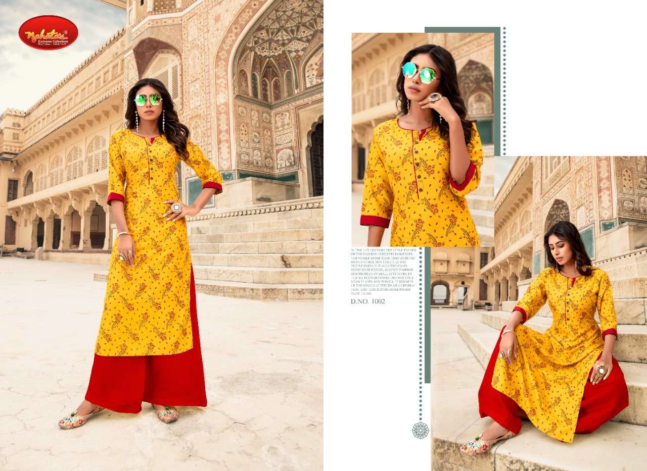 GLORIA BY NAHATAS 1001 TO 1010 SERIES STYLISH FANCY BEAUTIFUL COLORFUL CASUAL WEAR & ETHNIC WEAR LIVA RAYON KURTIS AT WHOLESALE PRICE