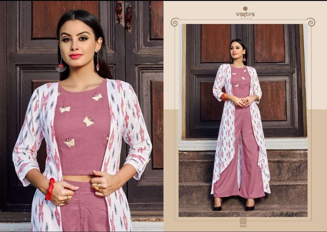 URBANE VOL-1 BY VASTRA MODA 1001 TO 1006 SERIES STYLISH FANCY BEAUTIFUL COLORFUL CASUAL WEAR & ETHNIC WEAR PREMIUM RAYON PRINT KURTIS WITH BOTTOM AT WHOLESALE PRICE