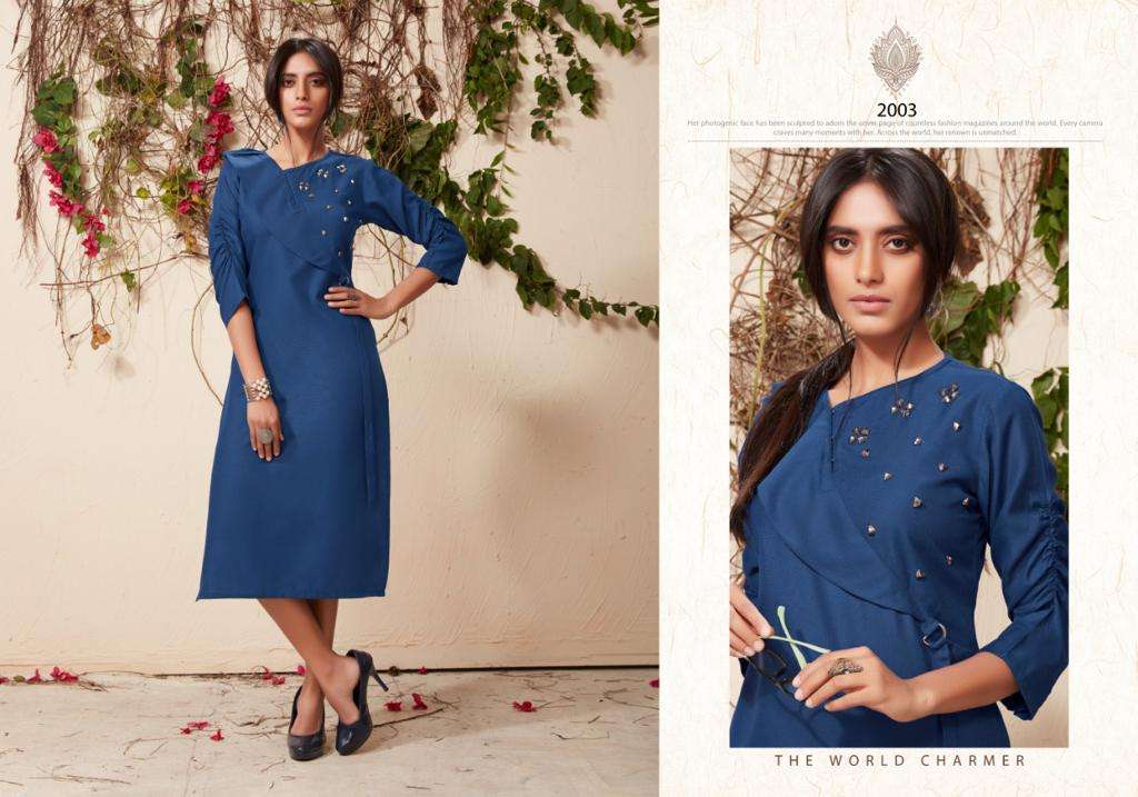 AMBER VOL-2 BY VASTRA MODA 2001 TO 2008 SERIES BEAUTIFUL STYLISH FANCY COLORFUL CASUAL WEAR & ETHNIC WEAR & READY TO WEAR PREMIUM SLUB EMBROIDERED KURTIS AT WHOLESALE PRICE