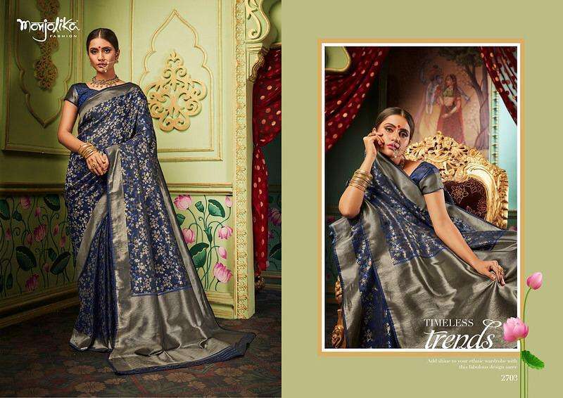 MAITRY SILK BY MONJOLIKA 2701 TO 2706 SERIES INDIAN TRADITIONAL WEAR COLLECTION BEAUTIFUL STYLISH FANCY COLORFUL PARTY WEAR & OCCASIONAL WEAR BANARASI SILK SAREES AT WHOLESALE PRICE