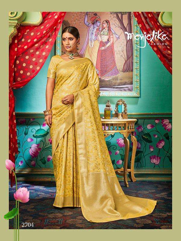 MAITRY SILK BY MONJOLIKA 2701 TO 2706 SERIES INDIAN TRADITIONAL WEAR COLLECTION BEAUTIFUL STYLISH FANCY COLORFUL PARTY WEAR & OCCASIONAL WEAR BANARASI SILK SAREES AT WHOLESALE PRICE