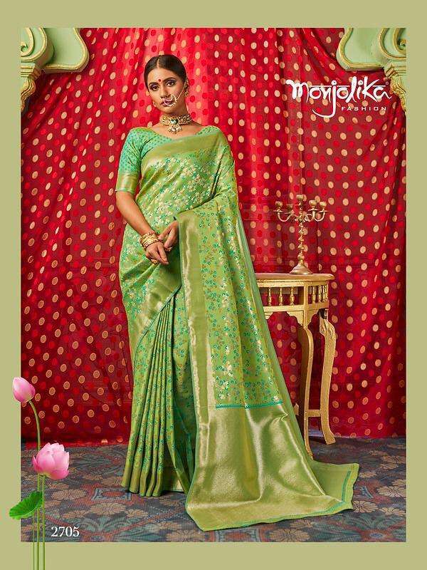 MAITRY SILK BY MONJOLIKA 2701 TO 2706 SERIES INDIAN TRADITIONAL WEAR COLLECTION BEAUTIFUL STYLISH FANCY COLORFUL PARTY WEAR & OCCASIONAL WEAR BANARASI SILK SAREES AT WHOLESALE PRICE