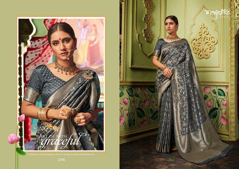 MAITRY SILK BY MONJOLIKA 2701 TO 2706 SERIES INDIAN TRADITIONAL WEAR COLLECTION BEAUTIFUL STYLISH FANCY COLORFUL PARTY WEAR & OCCASIONAL WEAR BANARASI SILK SAREES AT WHOLESALE PRICE