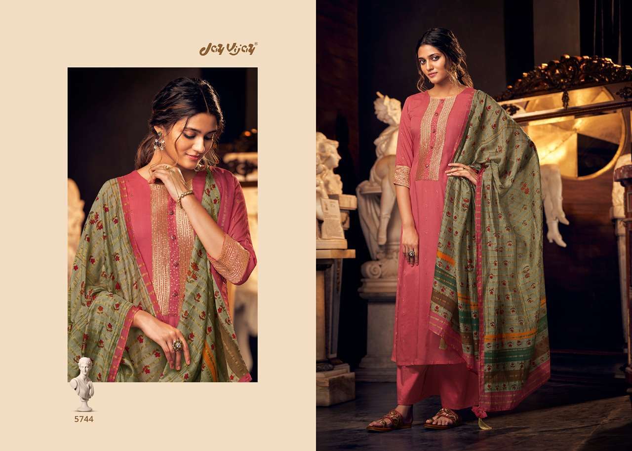 LUMIERE BY JAY VIJAY PRINTS 5741 TO 5750 SERIES BEAUTIFUL SUITS STYLISH FANCY COLORFUL PARTY WEAR & OCCASIONAL WEAR PURE BEMBERG SILK HANDWORKED DRESSES AT WHOLESALE PRICE