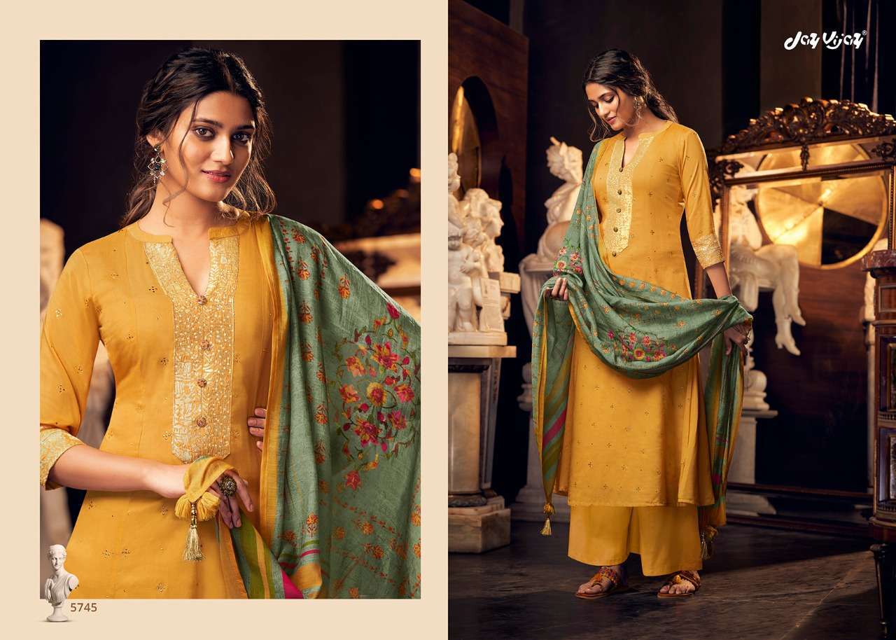 LUMIERE BY JAY VIJAY PRINTS 5741 TO 5750 SERIES BEAUTIFUL SUITS STYLISH FANCY COLORFUL PARTY WEAR & OCCASIONAL WEAR PURE BEMBERG SILK HANDWORKED DRESSES AT WHOLESALE PRICE