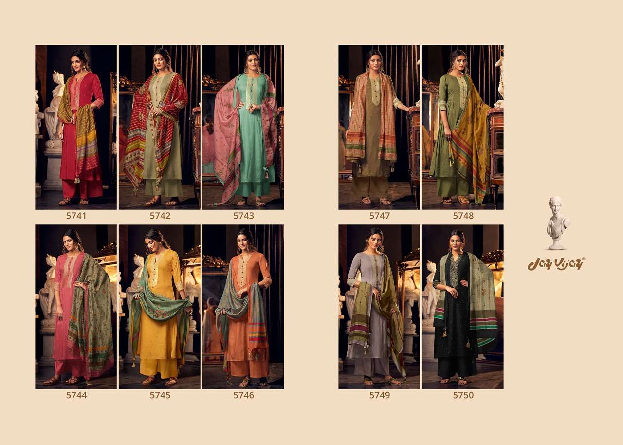 LUMIERE BY JAY VIJAY PRINTS 5741 TO 5750 SERIES BEAUTIFUL SUITS STYLISH FANCY COLORFUL PARTY WEAR & OCCASIONAL WEAR PURE BEMBERG SILK HANDWORKED DRESSES AT WHOLESALE PRICE