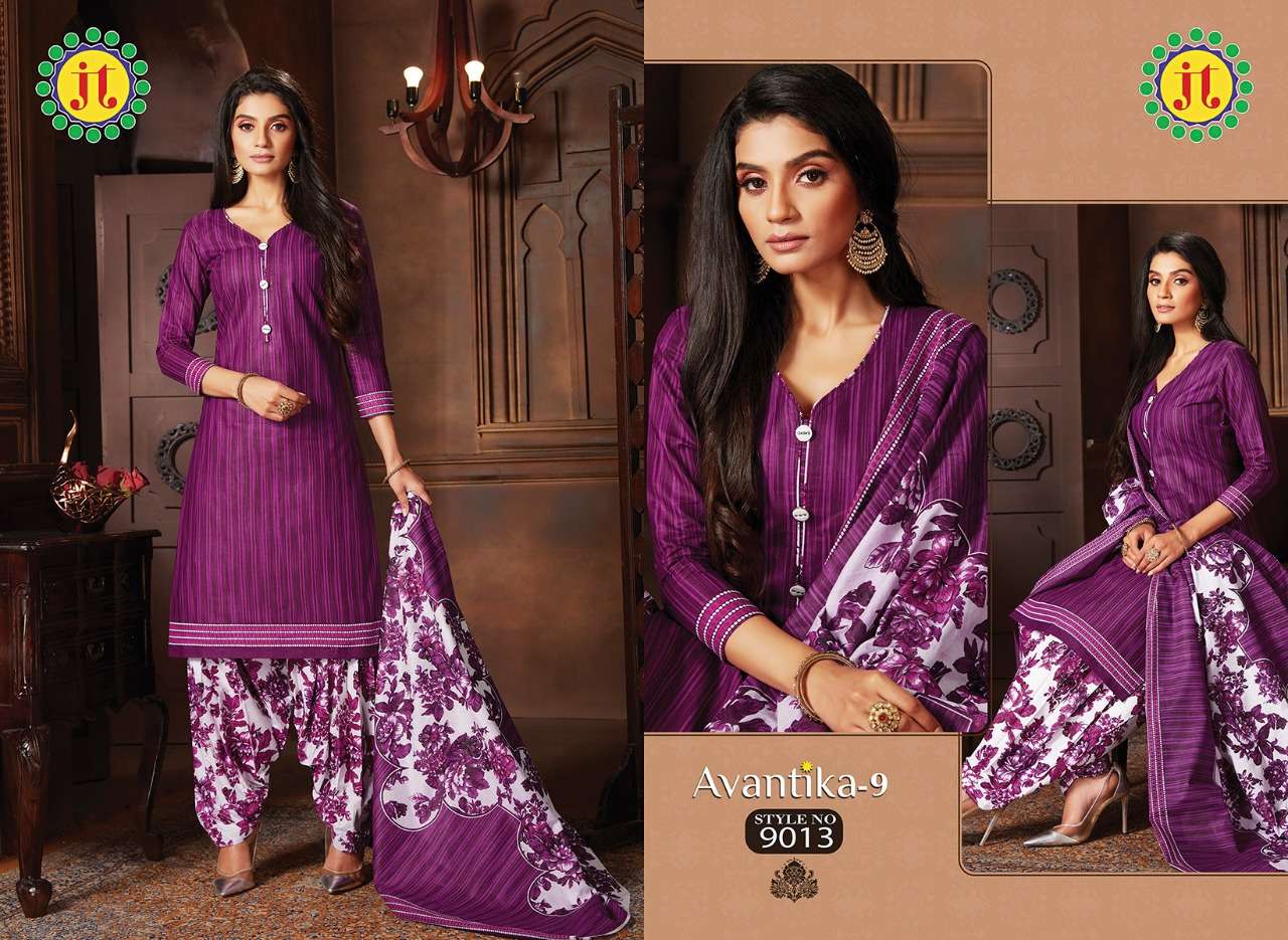 AVANTIKA VOL-9 BY JT 9001 TO 9015 SERIES BEAUTIFUL SUITS STYLISH FANCY COLORFUL PARTY WEAR & OCCASIONAL WEAR COTTON PRINT DRESSES AT WHOLESALE PRICE