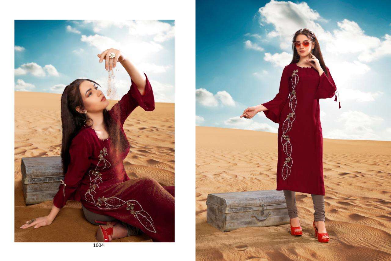 DESERT POINT BY VASTRA MODA 1001 TO 1007 SERIES BEAUTIFUL COLORFUL STYLISH FANCY PARTY WEAR & ETHNIC WEAR & READY TO WEAR PREMIUM VISCOSE MUSLIN KURTIS AT WHOLESALE PRICE