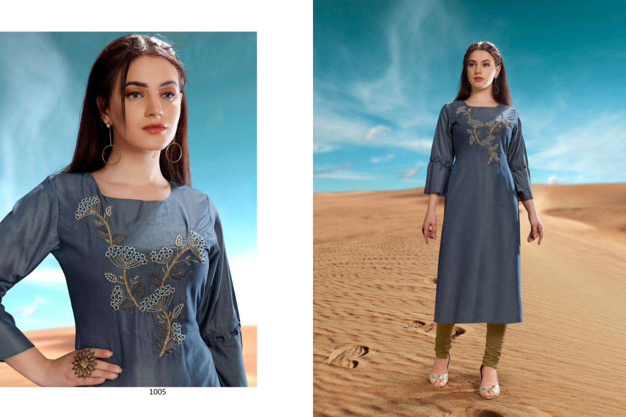 DESERT POINT BY VASTRA MODA 1001 TO 1007 SERIES BEAUTIFUL COLORFUL STYLISH FANCY PARTY WEAR & ETHNIC WEAR & READY TO WEAR PREMIUM VISCOSE MUSLIN KURTIS AT WHOLESALE PRICE