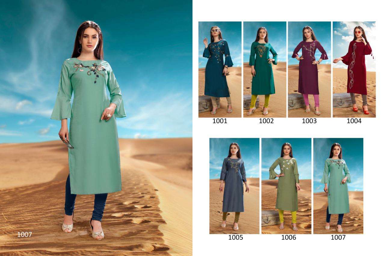 DESERT POINT BY VASTRA MODA 1001 TO 1007 SERIES BEAUTIFUL COLORFUL STYLISH FANCY PARTY WEAR & ETHNIC WEAR & READY TO WEAR PREMIUM VISCOSE MUSLIN KURTIS AT WHOLESALE PRICE