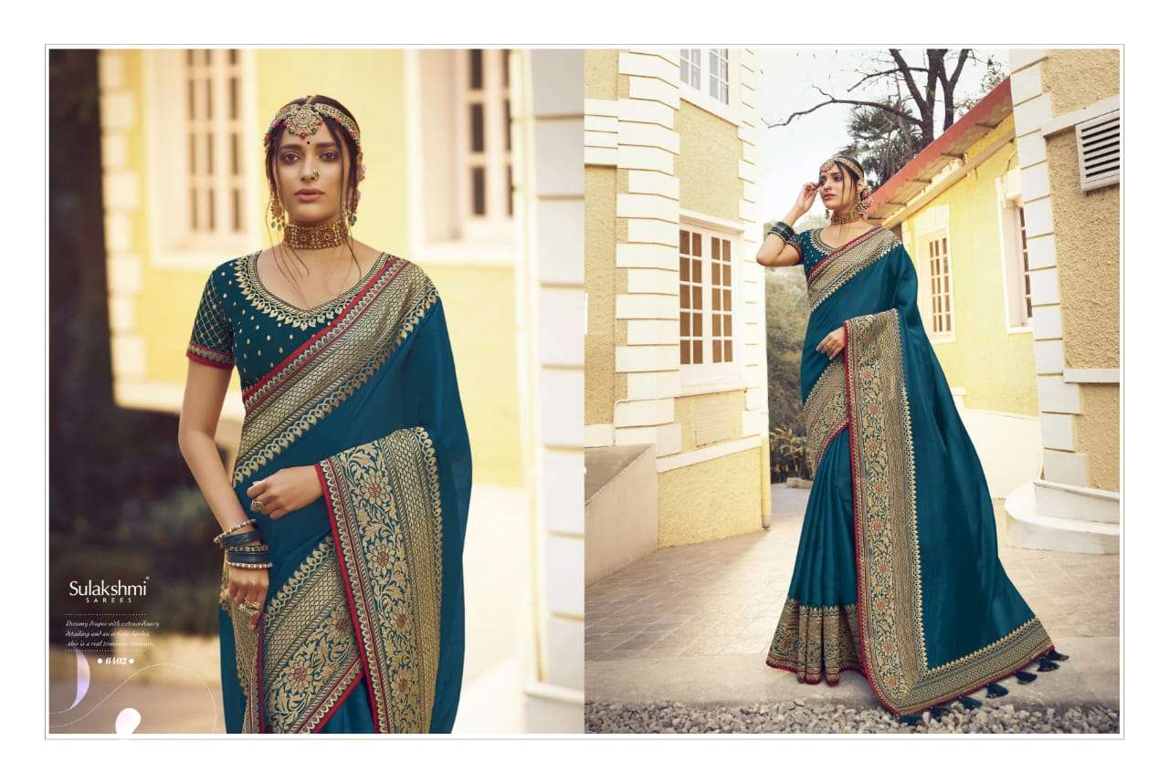 SUNSHINE BY SULAKSHMI 6401 TO 6409 SERIES INDIAN TRADITIONAL WEAR COLLECTION BEAUTIFUL STYLISH FANCY COLORFUL PARTY WEAR & OCCASIONAL WEAR CHINNON EMBROIDERY SAREES AT WHOLESALE PRICE