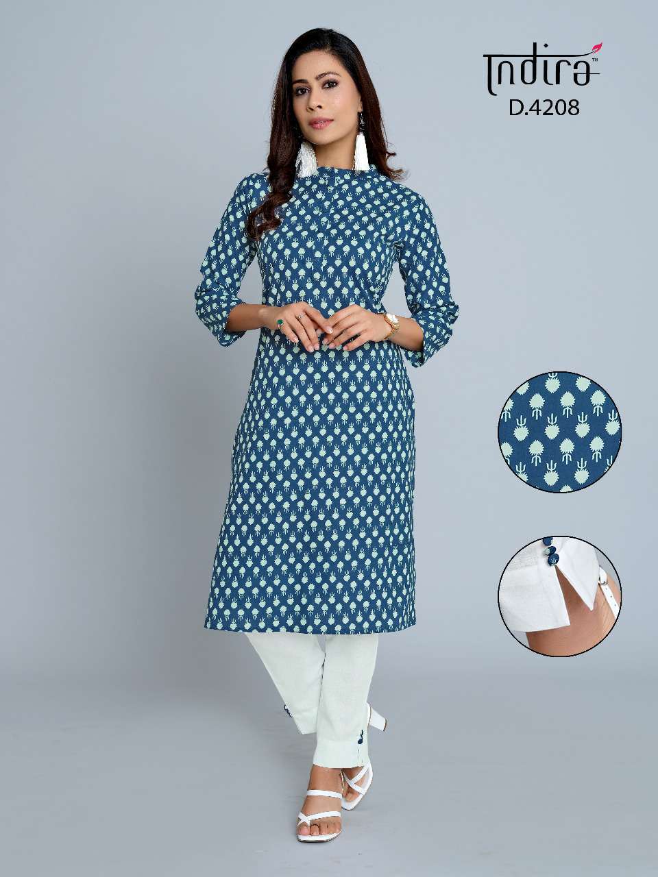 PINK CITY VOL-2 BY INDIRA 4201 TO 4209 SERIES BEAUTIFUL STYLISH FANCY COLORFUL CASUAL WEAR & ETHNIC WEAR & READY TO WEAR PURE CAMBRIC COTTON KURTIS WITH BOTTOM AT WHOLESALE PRICE