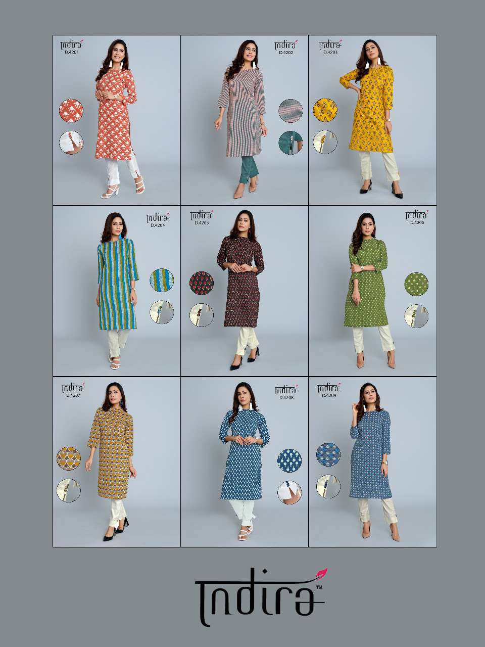 PINK CITY VOL-2 BY INDIRA 4201 TO 4209 SERIES BEAUTIFUL STYLISH FANCY COLORFUL CASUAL WEAR & ETHNIC WEAR & READY TO WEAR PURE CAMBRIC COTTON KURTIS WITH BOTTOM AT WHOLESALE PRICE