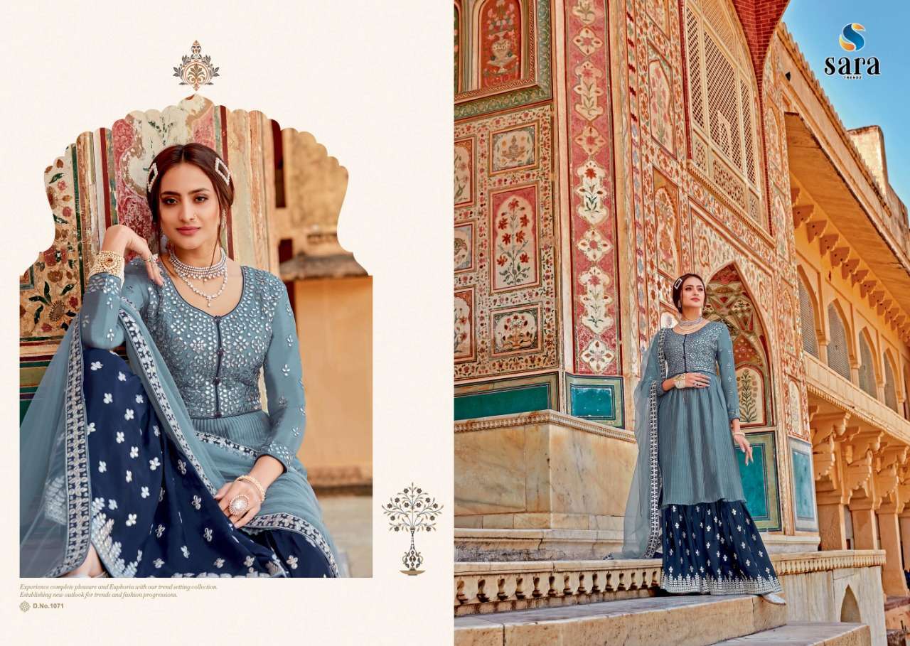NAVYA VOL-2 BY SARA TRENDZ 1071 TO 1074 SERIES DESIGNER SUITS BEAUTIFUL STYLISH FANCY COLORFUL PARTY WEAR & ETHNIC WEAR CHINNON EMBROIDERED DRESSES AT WHOLESALE PRICE