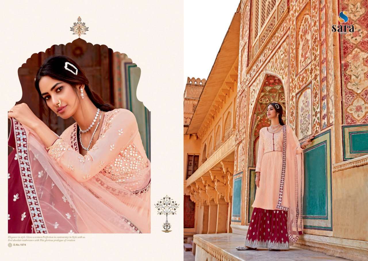 NAVYA VOL-2 BY SARA TRENDZ 1071 TO 1074 SERIES DESIGNER SUITS BEAUTIFUL STYLISH FANCY COLORFUL PARTY WEAR & ETHNIC WEAR CHINNON EMBROIDERED DRESSES AT WHOLESALE PRICE