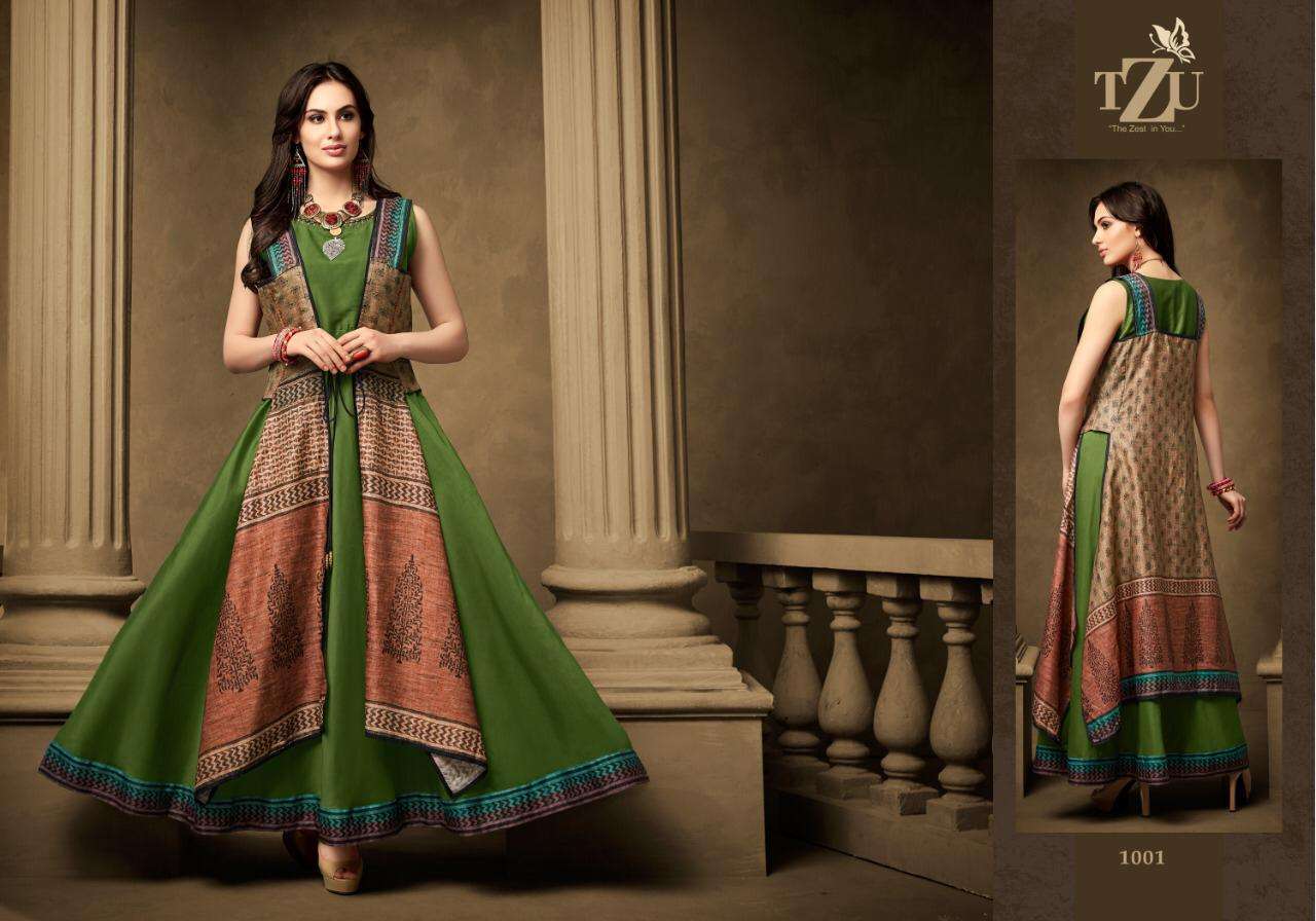 LAKSHITA BY TZU 1001 TO 1005 SERIES DESIGNER BEAUTIFUL STYLISH FANCY COLORFUL PARTY WEAR & OCCASIONAL WEAR TUSSAR SILK/MUSLIN GOWNS AT WHOLESALE PRICE