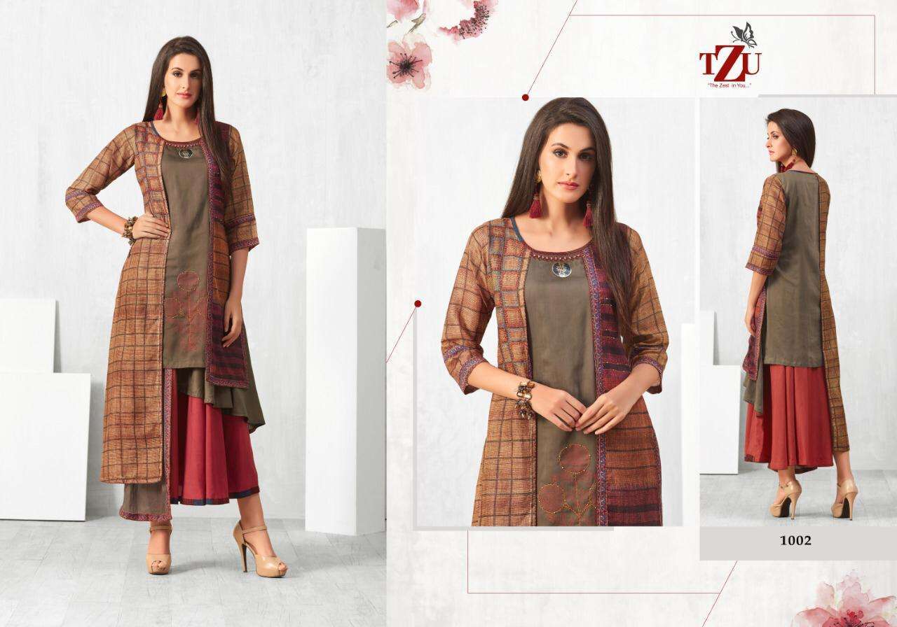 LAKSHITA BY TZU 1001 TO 1005 SERIES DESIGNER BEAUTIFUL STYLISH FANCY COLORFUL PARTY WEAR & OCCASIONAL WEAR TUSSAR SILK/MUSLIN GOWNS AT WHOLESALE PRICE