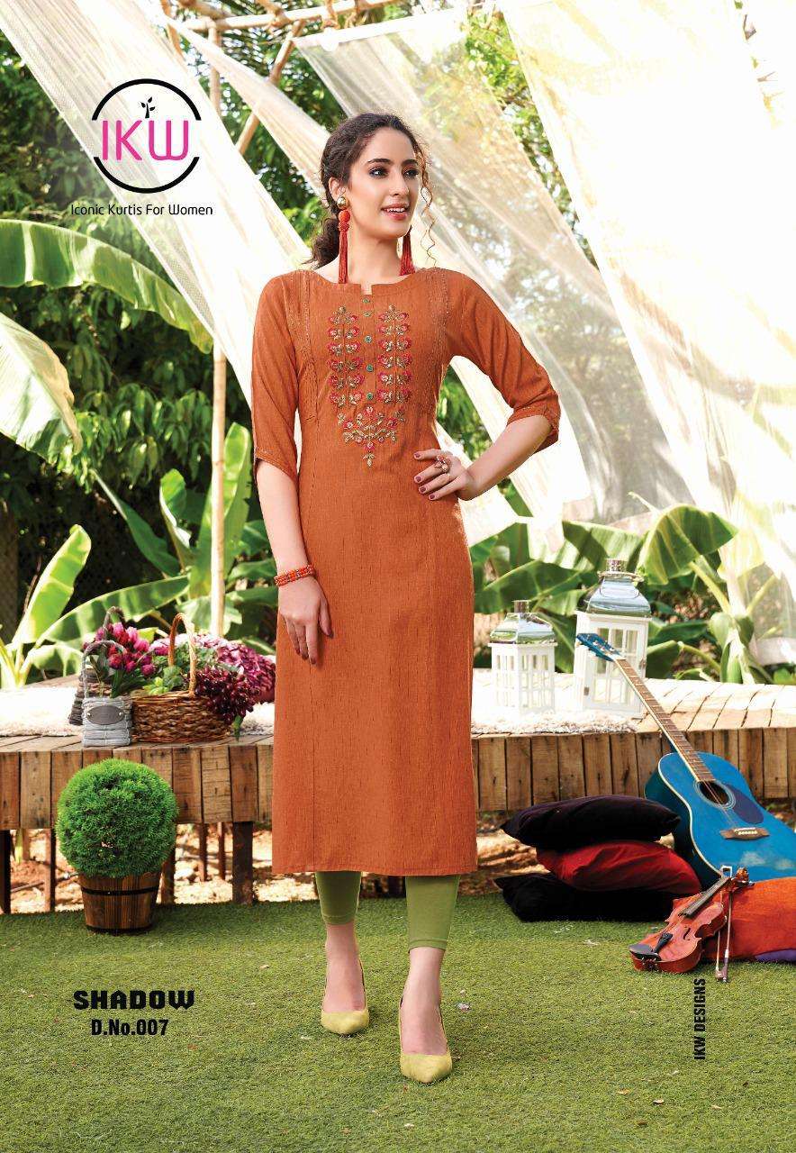 SHADOW VOL-1 BY IKW 001 TO 008 SERIES STYLISH FANCY BEAUTIFUL COLORFUL CASUAL WEAR & ETHNIC WEAR RAYON WEAVED KURTIS AT WHOLESALE PRICE