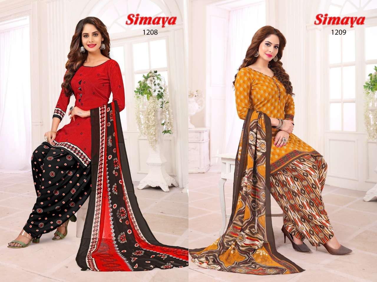 SIMAYA VOL-9 BY VISHNU PRINTS 1201 TO 1216 SERIES BEAUTIFUL SUITS STYLISH FANCY COLORFUL PARTY WEAR & OCCASIONAL WEAR LEYON PRINTED DRESSES AT WHOLESALE PRICE