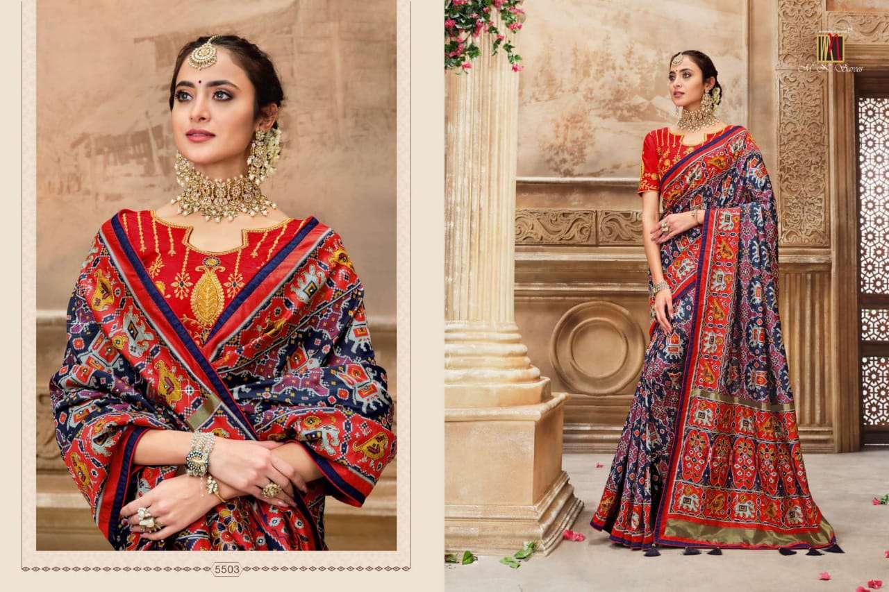 RESHAM DHAGA 5500 SERIES BY M N SAREES 5501 TO 5516 SERIES INDIAN TRADITIONAL WEAR COLLECTION BEAUTIFUL STYLISH FANCY COLORFUL PARTY WEAR & OCCASIONAL WEAR PURE SILK EMBROIDERED SAREES AT WHOLESALE PRICE