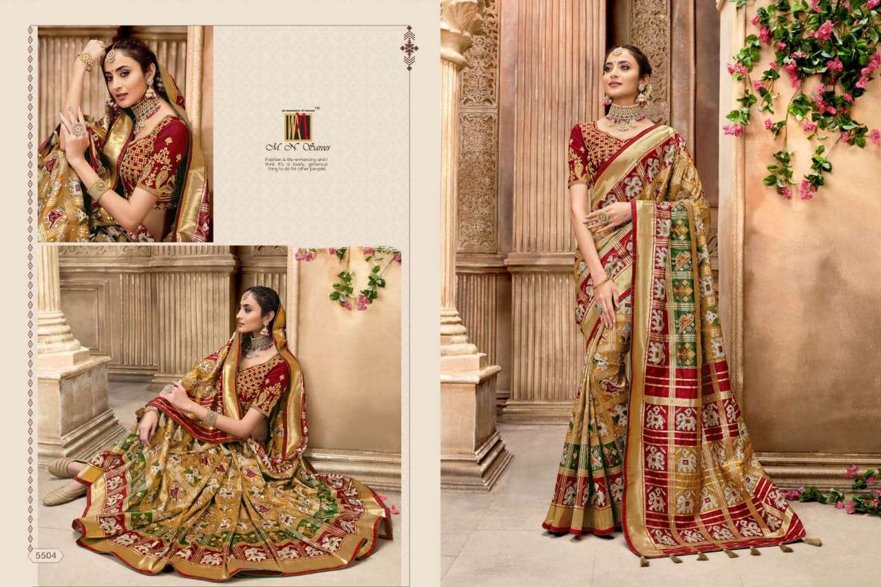 RESHAM DHAGA 5500 SERIES BY M N SAREES 5501 TO 5516 SERIES INDIAN TRADITIONAL WEAR COLLECTION BEAUTIFUL STYLISH FANCY COLORFUL PARTY WEAR & OCCASIONAL WEAR PURE SILK EMBROIDERED SAREES AT WHOLESALE PRICE