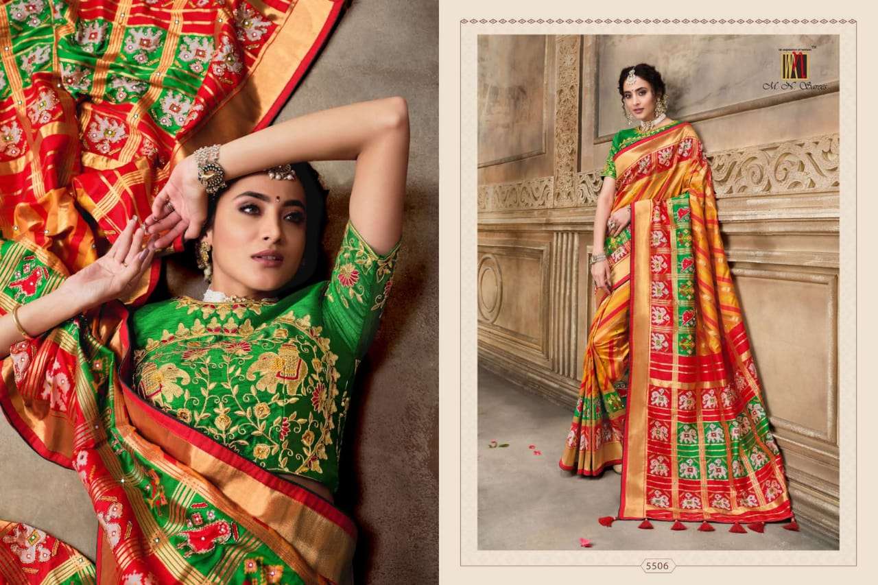 RESHAM DHAGA 5500 SERIES BY M N SAREES 5501 TO 5516 SERIES INDIAN TRADITIONAL WEAR COLLECTION BEAUTIFUL STYLISH FANCY COLORFUL PARTY WEAR & OCCASIONAL WEAR PURE SILK EMBROIDERED SAREES AT WHOLESALE PRICE