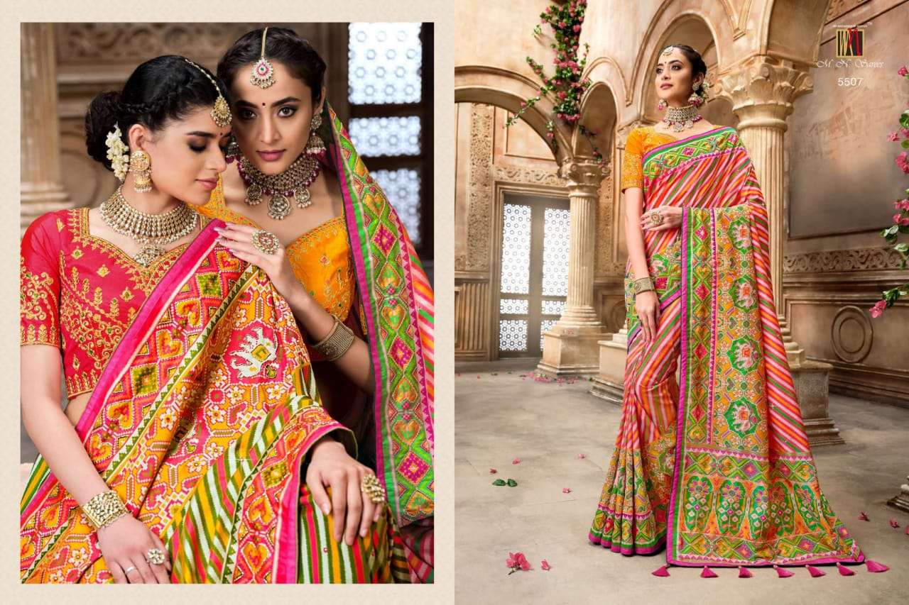 RESHAM DHAGA 5500 SERIES BY M N SAREES 5501 TO 5516 SERIES INDIAN TRADITIONAL WEAR COLLECTION BEAUTIFUL STYLISH FANCY COLORFUL PARTY WEAR & OCCASIONAL WEAR PURE SILK EMBROIDERED SAREES AT WHOLESALE PRICE