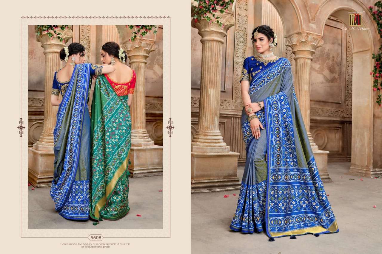 RESHAM DHAGA 5500 SERIES BY M N SAREES 5501 TO 5516 SERIES INDIAN TRADITIONAL WEAR COLLECTION BEAUTIFUL STYLISH FANCY COLORFUL PARTY WEAR & OCCASIONAL WEAR PURE SILK EMBROIDERED SAREES AT WHOLESALE PRICE