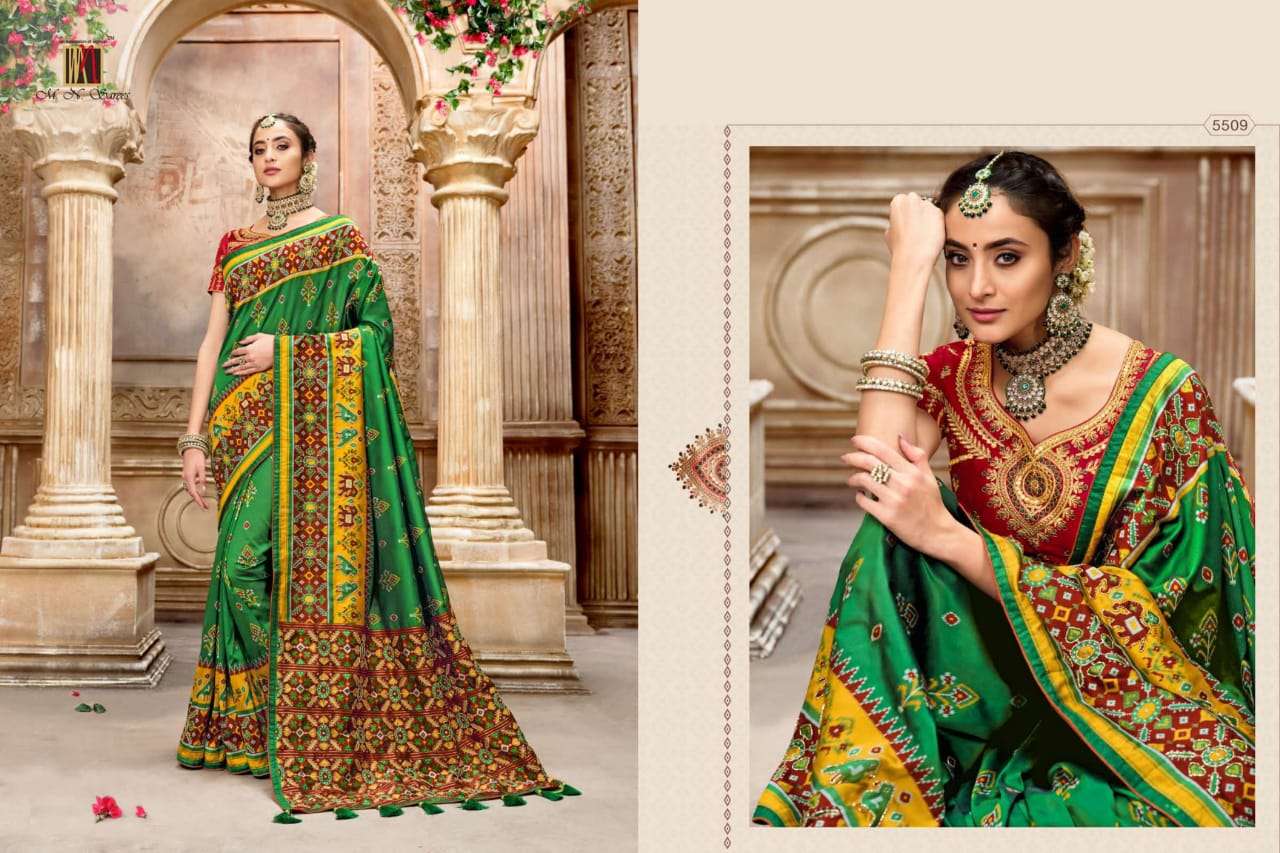 RESHAM DHAGA 5500 SERIES BY M N SAREES 5501 TO 5516 SERIES INDIAN TRADITIONAL WEAR COLLECTION BEAUTIFUL STYLISH FANCY COLORFUL PARTY WEAR & OCCASIONAL WEAR PURE SILK EMBROIDERED SAREES AT WHOLESALE PRICE