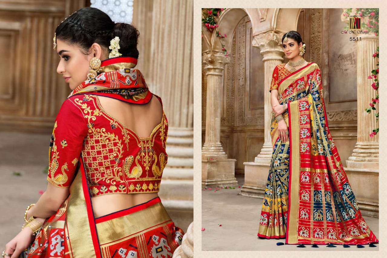 RESHAM DHAGA 5500 SERIES BY M N SAREES 5501 TO 5516 SERIES INDIAN TRADITIONAL WEAR COLLECTION BEAUTIFUL STYLISH FANCY COLORFUL PARTY WEAR & OCCASIONAL WEAR PURE SILK EMBROIDERED SAREES AT WHOLESALE PRICE