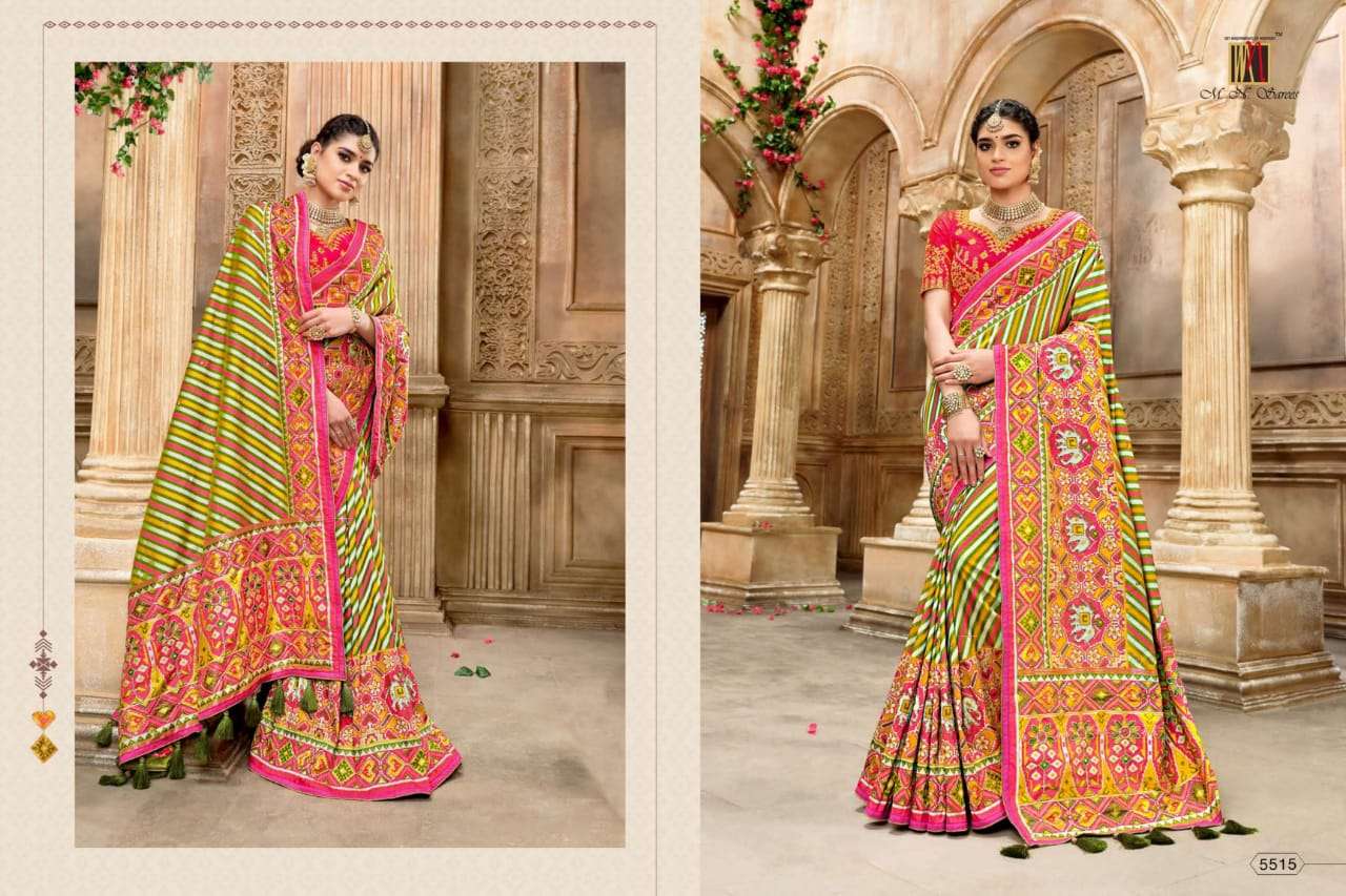 RESHAM DHAGA 5500 SERIES BY M N SAREES 5501 TO 5516 SERIES INDIAN TRADITIONAL WEAR COLLECTION BEAUTIFUL STYLISH FANCY COLORFUL PARTY WEAR & OCCASIONAL WEAR PURE SILK EMBROIDERED SAREES AT WHOLESALE PRICE