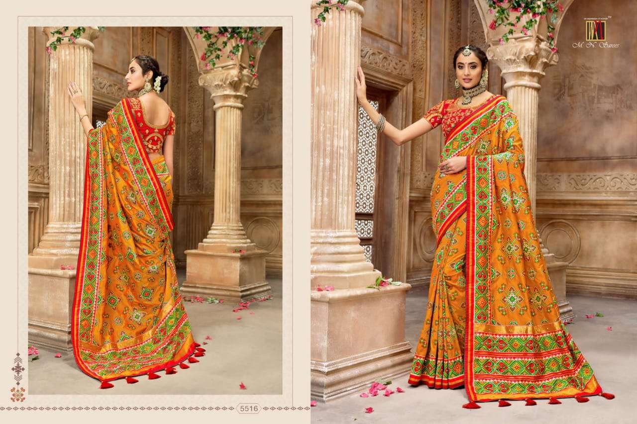 RESHAM DHAGA 5500 SERIES BY M N SAREES 5501 TO 5516 SERIES INDIAN TRADITIONAL WEAR COLLECTION BEAUTIFUL STYLISH FANCY COLORFUL PARTY WEAR & OCCASIONAL WEAR PURE SILK EMBROIDERED SAREES AT WHOLESALE PRICE