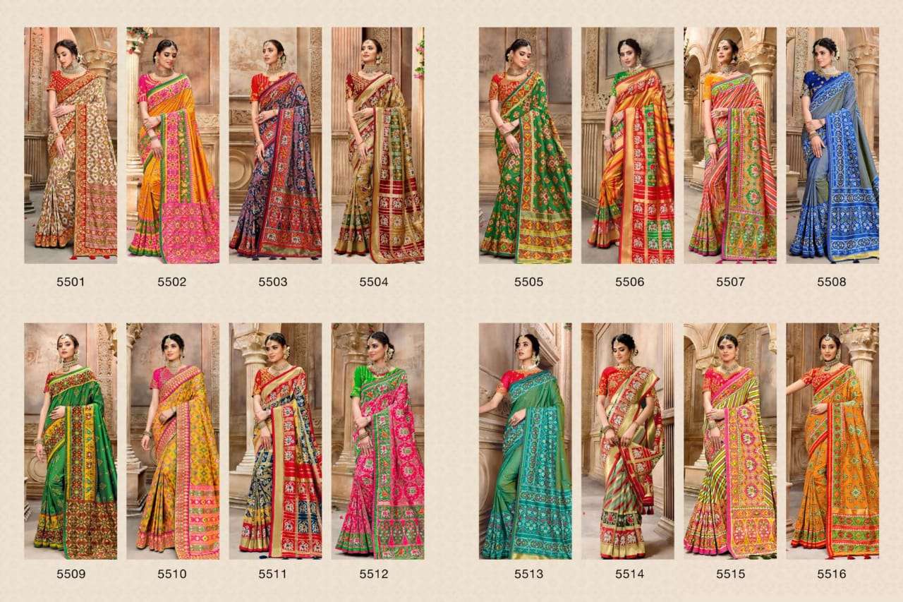 RESHAM DHAGA 5500 SERIES BY M N SAREES 5501 TO 5516 SERIES INDIAN TRADITIONAL WEAR COLLECTION BEAUTIFUL STYLISH FANCY COLORFUL PARTY WEAR & OCCASIONAL WEAR PURE SILK EMBROIDERED SAREES AT WHOLESALE PRICE
