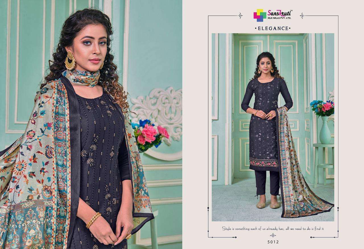 SAFRON BY SANSKRUTI SILK MILLS 5012 TO 5017 SERIES BEAUTIFUL SUITS COLORFUL STYLISH FANCY CASUAL WEAR & ETHNIC WEAR PURE JAM SILK WITH EMBROIDERY DRESSES AT WHOLESALE PRICE