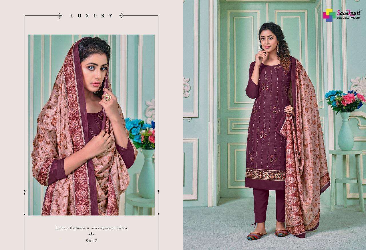 SAFRON BY SANSKRUTI SILK MILLS 5012 TO 5017 SERIES BEAUTIFUL SUITS COLORFUL STYLISH FANCY CASUAL WEAR & ETHNIC WEAR PURE JAM SILK WITH EMBROIDERY DRESSES AT WHOLESALE PRICE