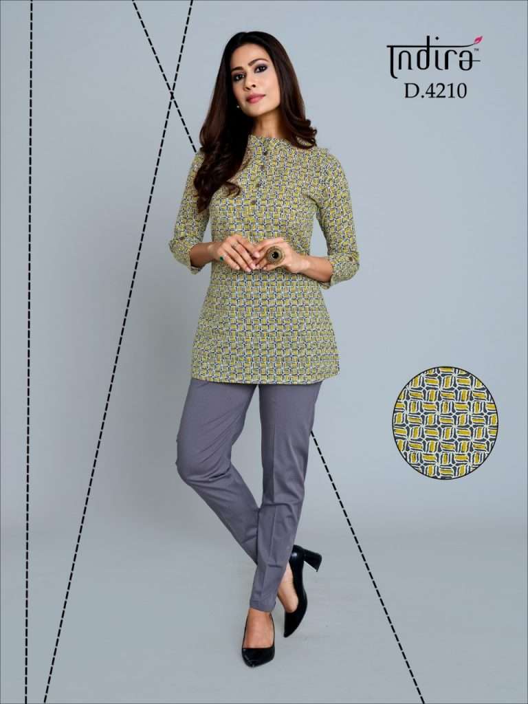 KAMEEZ VOL-2 BY INDIRA 4201 TO 4210 SERIES BEAUTIFUL COLORFUL STYLISH FANCY CASUAL WEAR & READY TO WEAR PURE JAIPURI CAMBRIC COTTON TOPS AT WHOLESALE PRICE