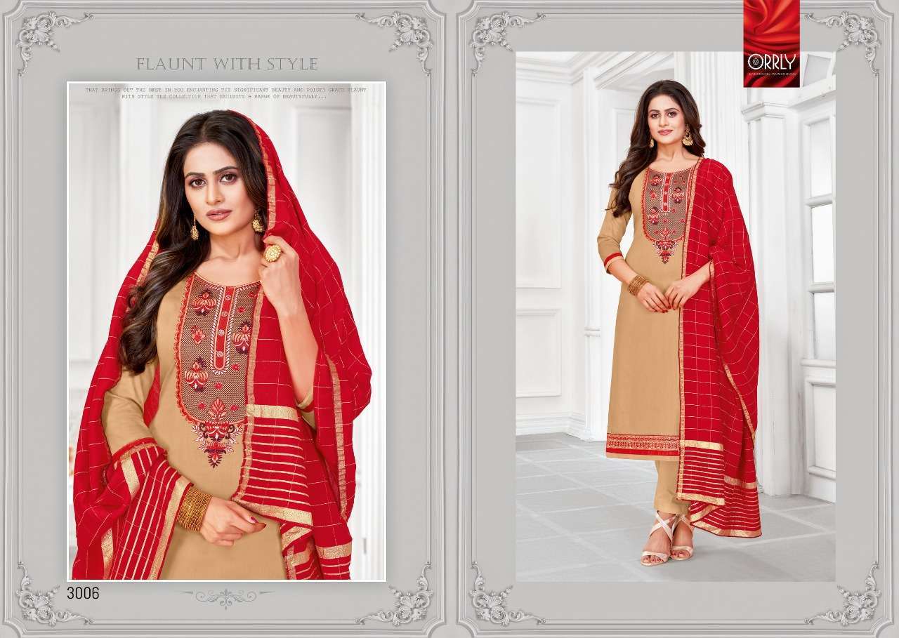HIRAYA BY ORRLY 3001 TO 3007 SERIES DESIGNER SUITS BEAUTIFUL FANCY COLORFUL STYLISH PARTY WEAR & OCCASIONAL WEAR JAM COTTON EMBROIDERED DRESSES AT WHOLESALE PRICE