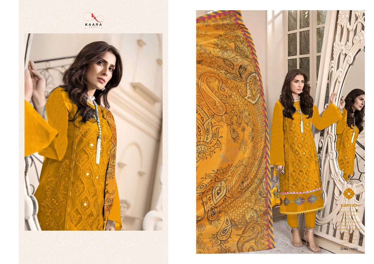 MAHE NOOR GOLD BY KAARA SUITS 1001 TO 1004 SERIES DESIGNER PAKISTANI SUITS BEAUTIFUL STYLISH FANCY COLORFUL PARTY WEAR & OCCASIONAL WEAR PURE COTTON EMBROIDERY DRESSES AT WHOLESALE PRICE