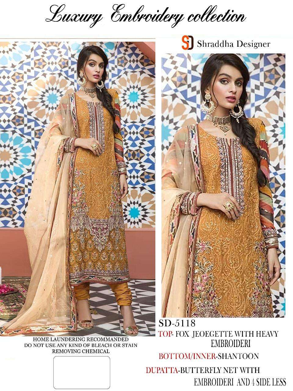 SHRADDHA DESIGNER HIT DESIGN 5118 BY SHRADDHA DESIGNER PAKISTANI SUITS BEAUTIFUL FANCY COLORFUL STYLISH PARTY WEAR & OCCASIONAL WEAR FAUX GEORGETTE WITH EMBROIDERY DRESSES AT WHOLESALE PRICE
