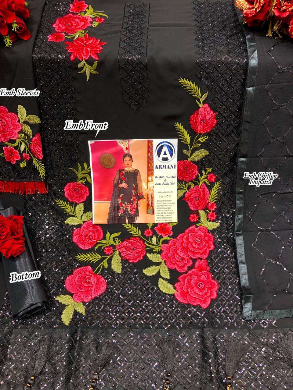 RIMISHA 07 BY ARMANI PAKISTANI SUITS BEAUTIFUL FANCY COLORFUL STYLISH PARTY WEAR & OCCASIONAL WEAR FAUX GEORGETTE WITH EMBROIDERY DRESSES AT WHOLESALE PRICE