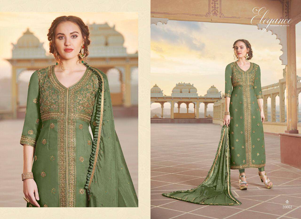 ELEGANCE BY GULZAR 20001 TO 20005 SERIES DESIGNER SUITS BEAUTIFUL FANCY COLORFUL STYLISH PARTY WEAR & OCCASIONAL WEAR HEAVY PURE CHANDERI WITH EMBROIDERY DRESSES AT WHOLESALE PRICE