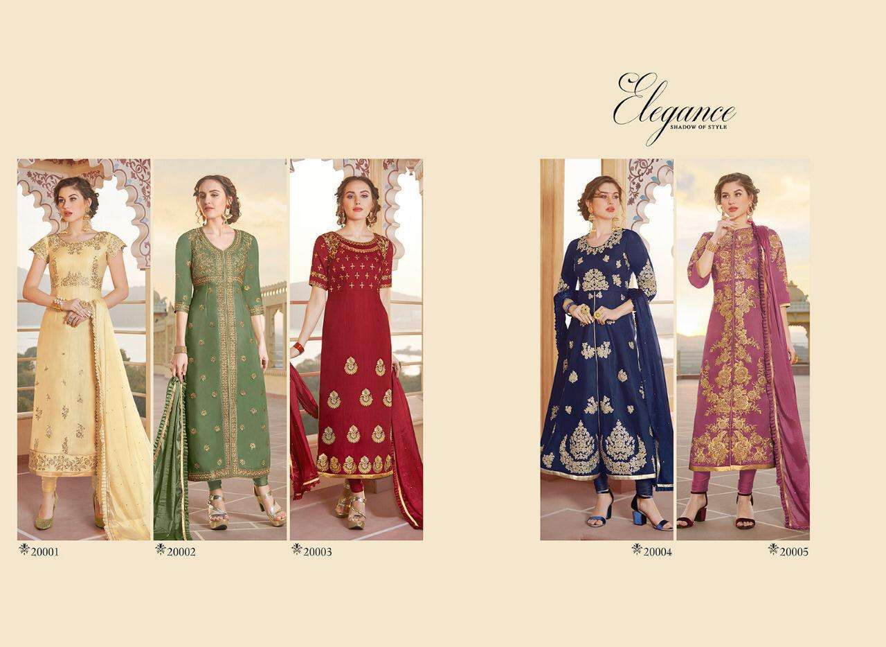 ELEGANCE BY GULZAR 20001 TO 20005 SERIES DESIGNER SUITS BEAUTIFUL FANCY COLORFUL STYLISH PARTY WEAR & OCCASIONAL WEAR HEAVY PURE CHANDERI WITH EMBROIDERY DRESSES AT WHOLESALE PRICE