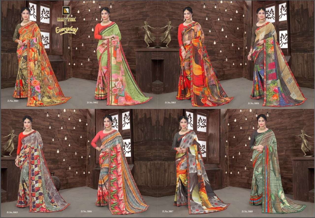 EVERYDAY BY HAYTEE 3001 TO 3011 SERIES INDIAN TRADITIONAL WEAR COLLECTION BEAUTIFUL STYLISH FANCY COLORFUL PARTY WEAR & OCCASIONAL WEAR FANCY SAREES AT WHOLESALE PRICE