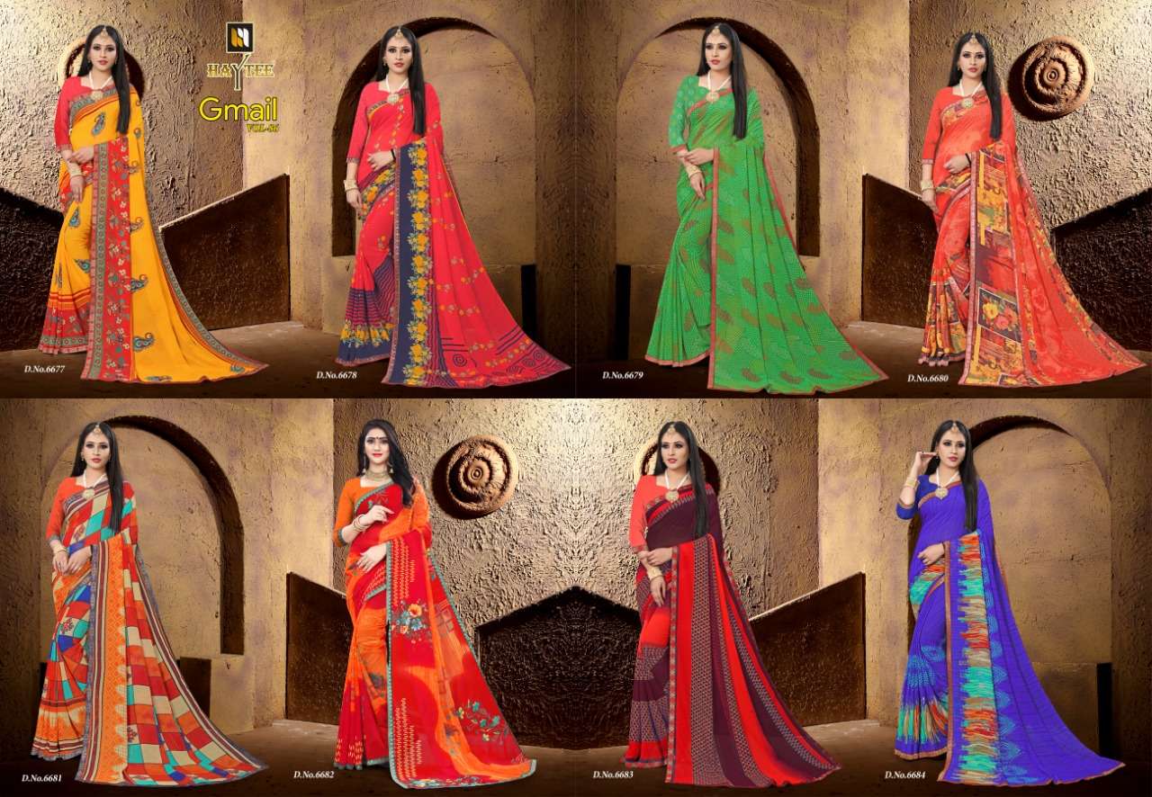 G MAIL VOL-86 BY HAYTEE 6677 TO 6684 SERIES INDIAN TRADITIONAL WEAR COLLECTION BEAUTIFUL STYLISH FANCY COLORFUL PARTY WEAR & OCCASIONAL WEAR DANI PRINTED SAREES AT WHOLESALE PRICE