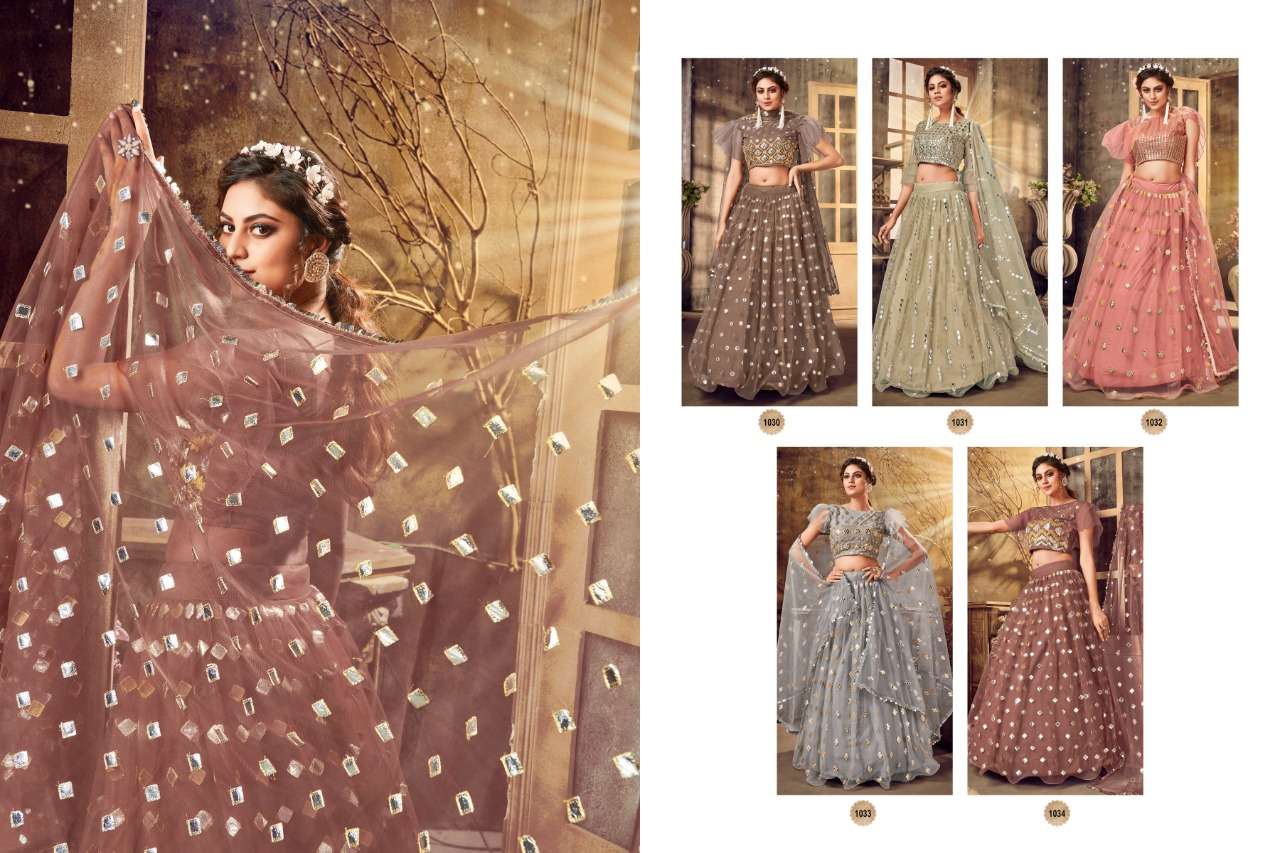 BLOSSOM BY SHEE STAR 1030 TO 1034 SERIES DESIGNER BEAUTIFUL NAVRATRI COLLECTION OCCASIONAL WEAR & PARTY WEAR SOFT NET LEHENGAS AT WHOLESALE PRICE