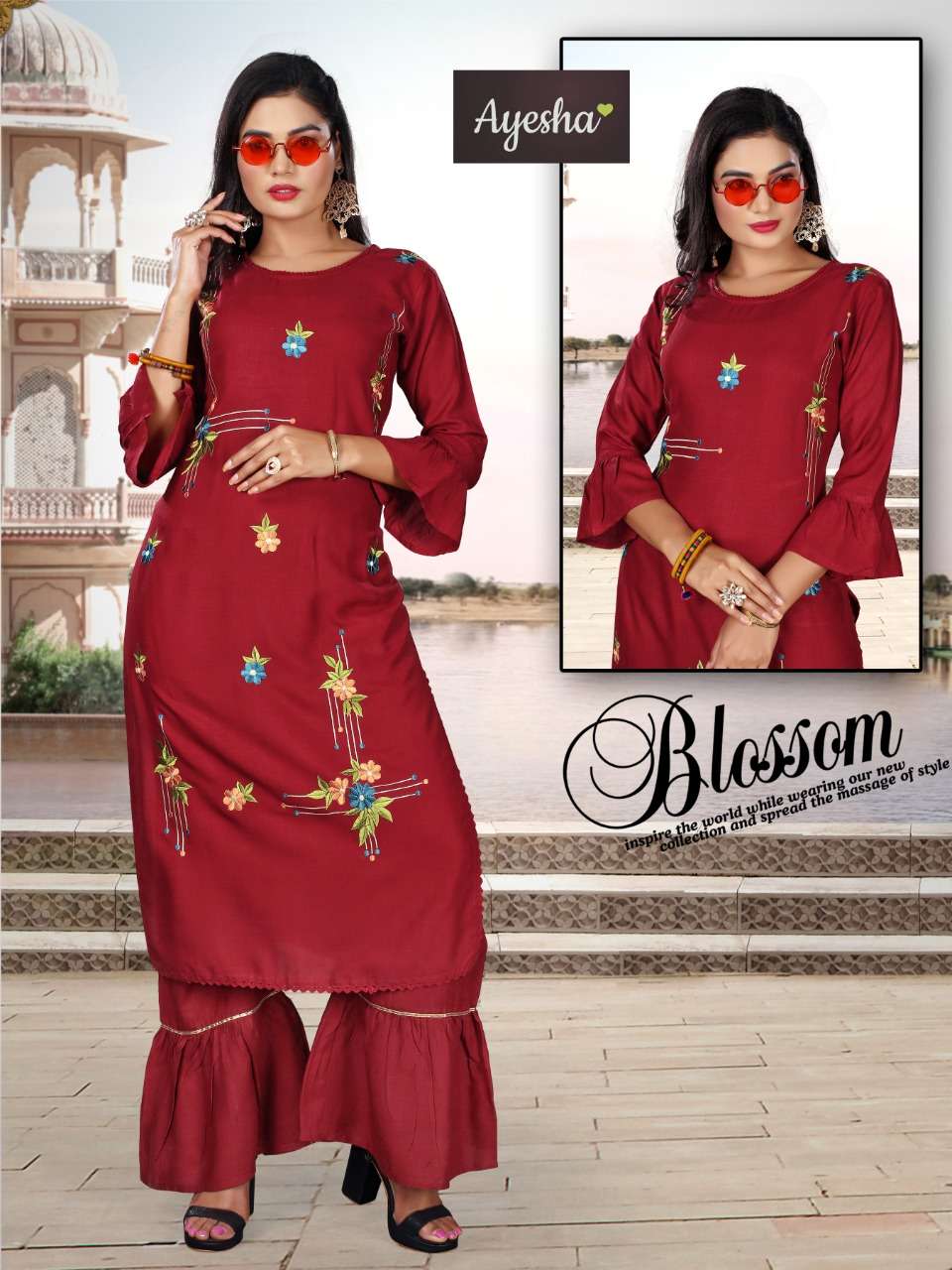 TAJMHEL BY AYESHA 01 TO 08 SERIES BEAUTIFUL STYLISH FANCY COLORFUL CASUAL WEAR & ETHNIC WEAR & READY TO WEAR RAYON SLUB KURTIS WITH BOTTOM AT WHOLESALE PRICE