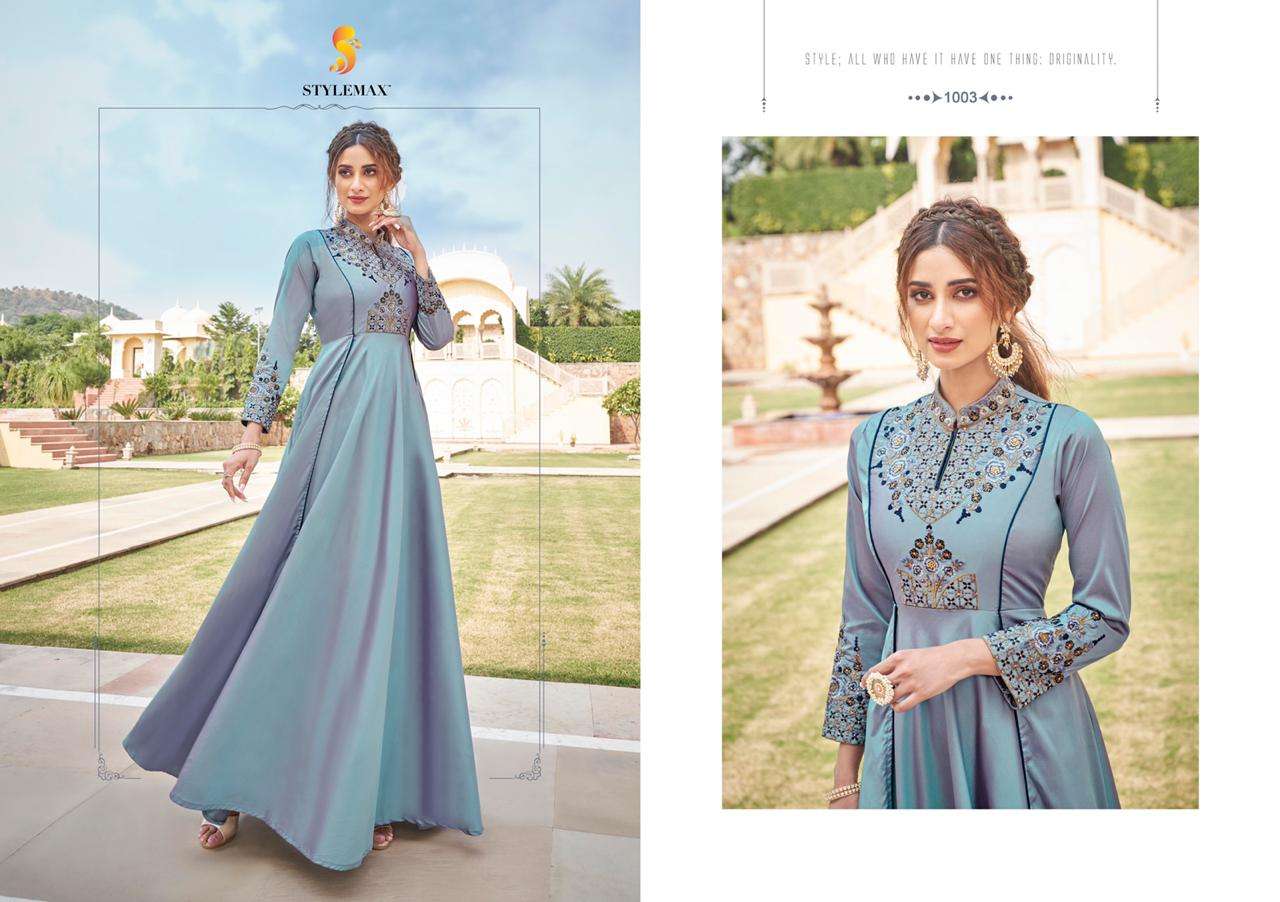 ALMIRAH VOL-5 BY STYLEMAX 1001 TO 1006 SERIES BEAUTIFUL BEAUTIFUL STYLISH FANCY COLORFUL CASUAL WEAR & ETHNIC WEAR READY TO WEAR HEAVY SOFT SILK EMBROIDERED GOWNS AT WHOLESALE PRICE