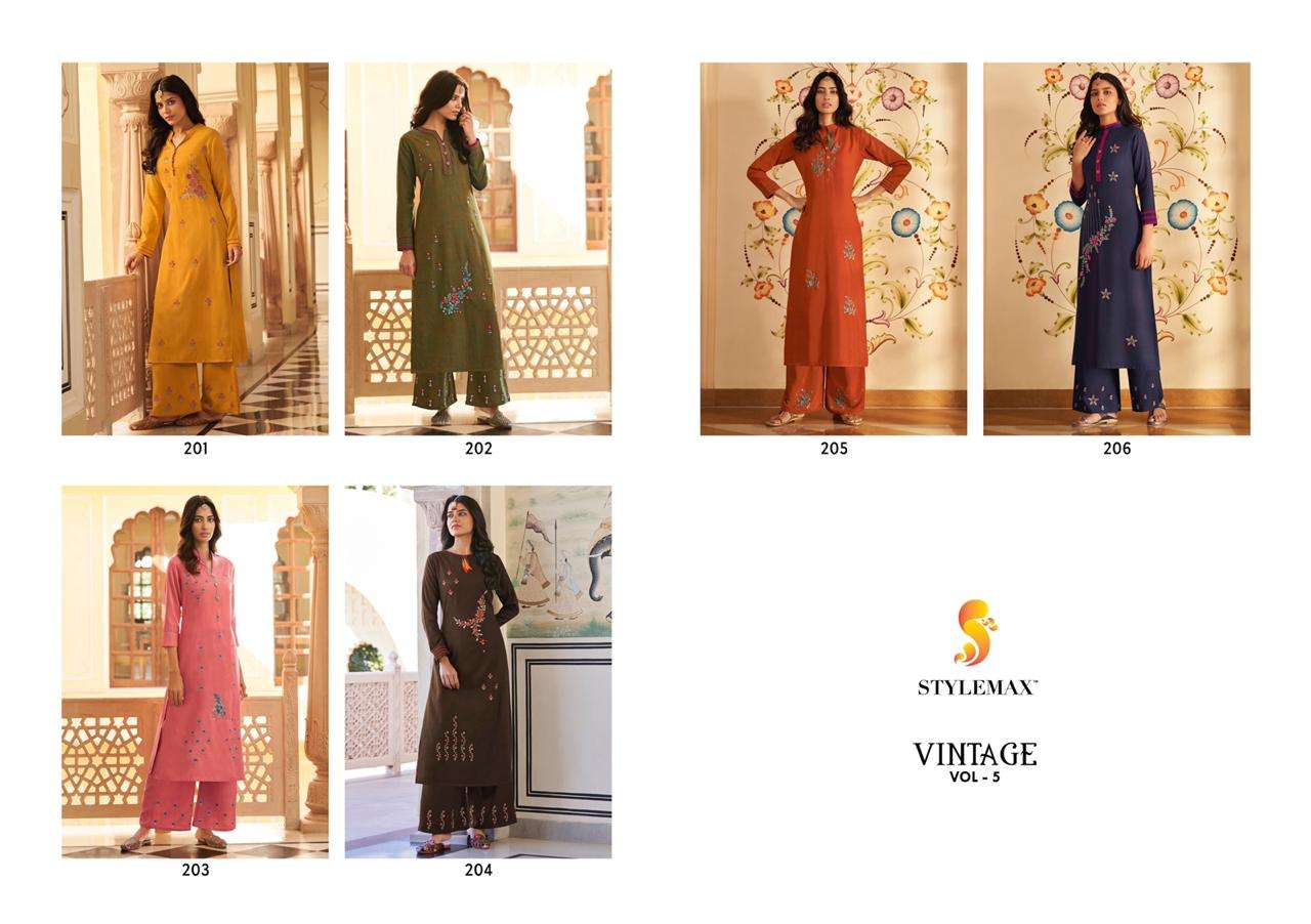 VINTAGE VOL-5 BY STYLEMAX 201 TO 206 SERIES BEAUTIFUL STYLISH FANCY COLORFUL CASUAL WEAR & ETHNIC WEAR & READY TO WEAR TWO TONE SILK KURTIS WITH BOTTOM AT WHOLESALE PRICE