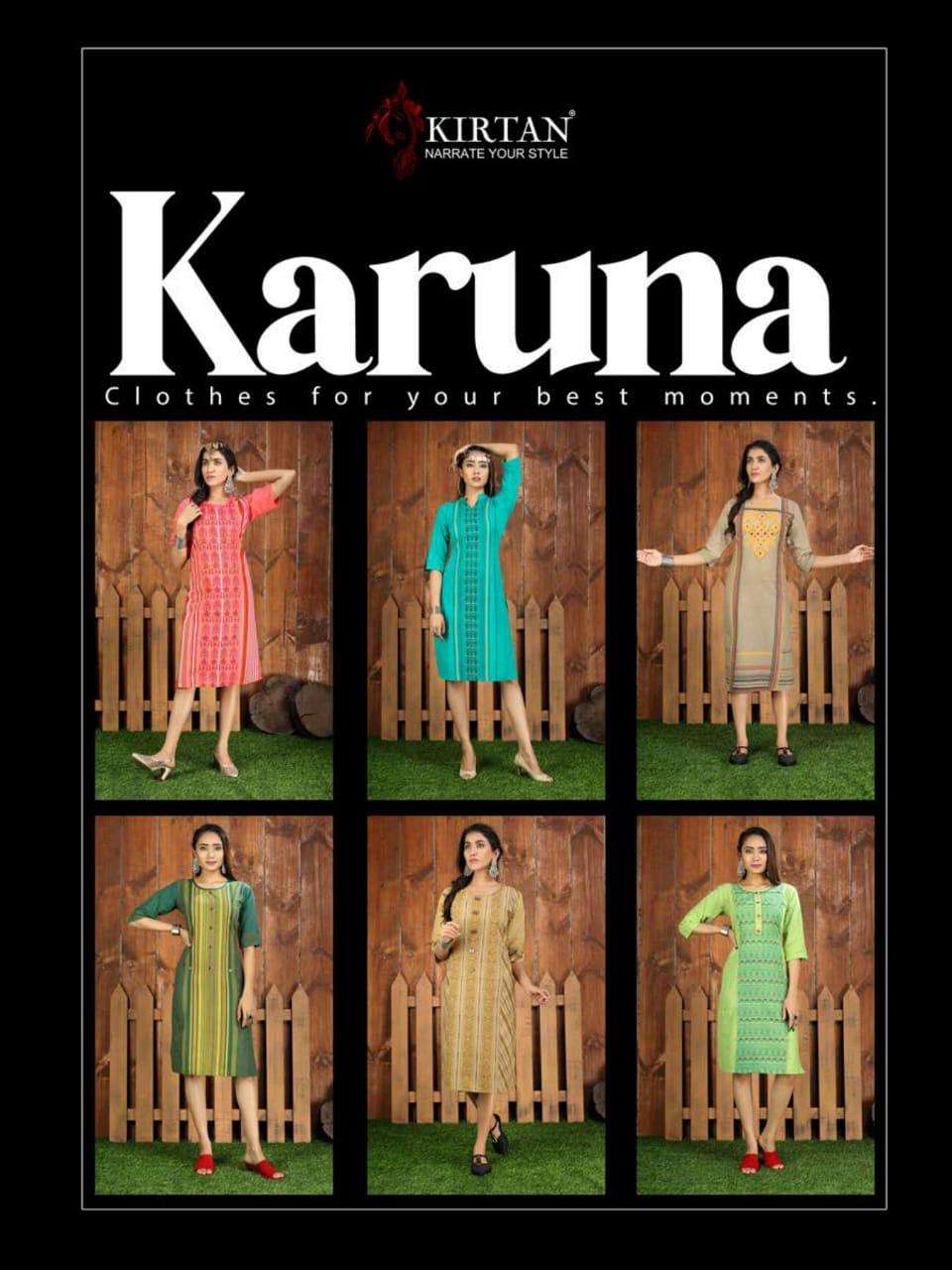 KARUNA BY KIRTAN 101 TO 106 SERIES BEAUTIFUL STYLISH FANCY COLORFUL CASUAL WEAR & ETHNIC WEAR & READY TO WEAR WEAVING COTTON SLUB WITH HANDWORK KURTIS AT WHOLESALE PRICE
